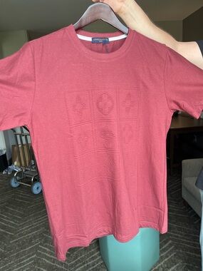 Louis Vuitton Men’s Rose-Red Short-Sleeve Embossed Monogram Tee